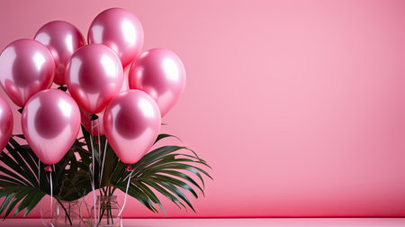 pink balloons on a pink background for banner or poster designの素材