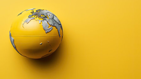 top view of world health day concept background with planet earth ornament and yellow backgroundの素材