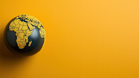top view of world health day concept background with planet earth ornament and yellow backgroundの素材