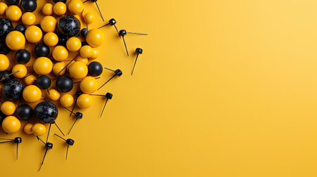 top view of world health day concept background with planet earth ornament and yellow backgroundの素材