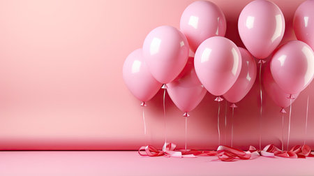 pink balloons on a pink background for banner or poster designの素材