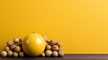 top view of world health day concept background with planet earth ornament and yellow backgroundの素材