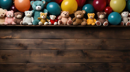 front view of children's day background with balloon and doll ornamentsの素材