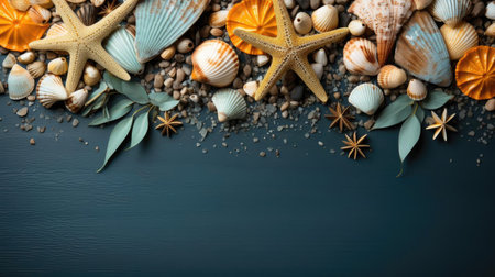 top view of summer background with topic concept and tropical plants for banner or posterの素材