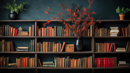 pile of various kinds of books in a bookshelf for world book day backgroundの素材