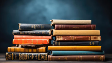 Front view pile of books on minimalistic background or stock of books for world book day backgroundの素材