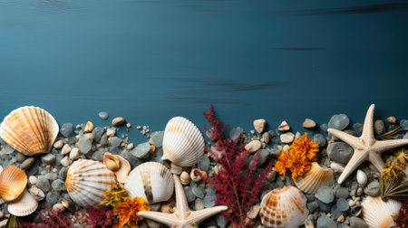 top view of summer background with topic concept and tropical plants for banner or posterの素材