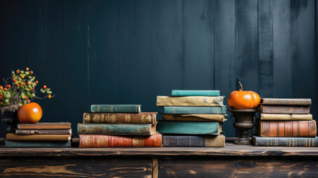Front view pile of books on minimalistic background or stock of books for world book day backgroundの素材