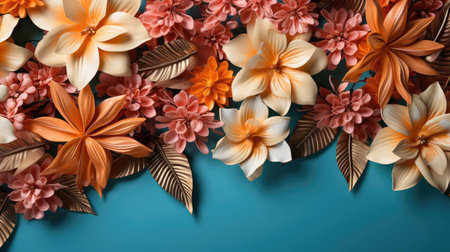 summer background with summer plant ornaments in bright colors for banners or postersの素材