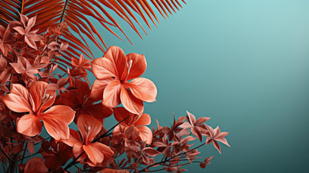 summer background with summer plant ornaments in bright colors for banners or postersの素材