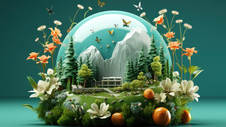 eco planet earth background with green plant ornamentsの素材