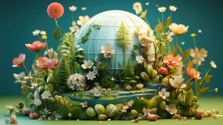 eco planet earth background with green plant ornamentsの素材