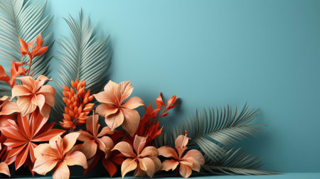 summer background with summer plant ornaments in bright colors for banners or postersの素材