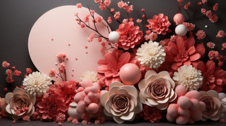 women's days concept with floral ornaments and pink background for 8 march women's dayの素材