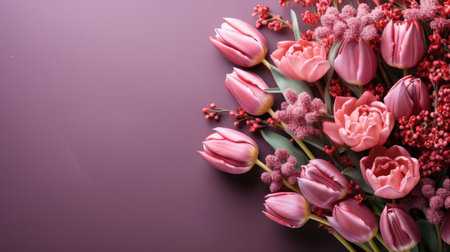 women's days concept with floral ornaments and pink background for 8 march women's dayの素材