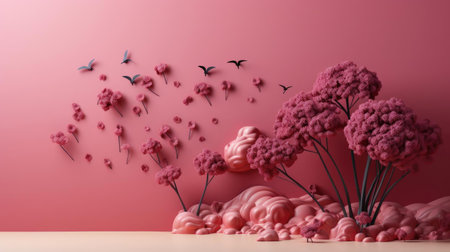 women's days concept with floral ornaments and pink background for 8 march women's dayの素材