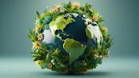 eco planet earth background with green plant ornamentsの素材