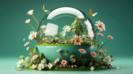 eco planet earth background with green plant ornamentsの素材