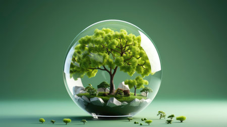 eco planet earth background with green plant ornamentsの素材