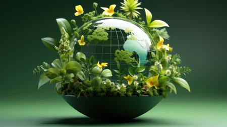 eco planet earth background with green plant ornamentsの素材