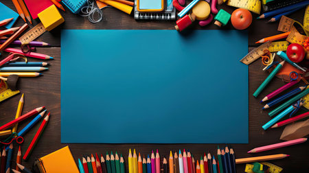 back to school background with school equipment concept for banner or posterの素材