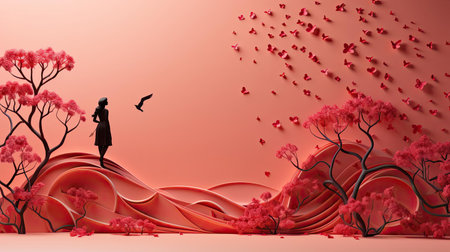 women's days concept with floral ornaments and pink background for 8 march women's dayの素材