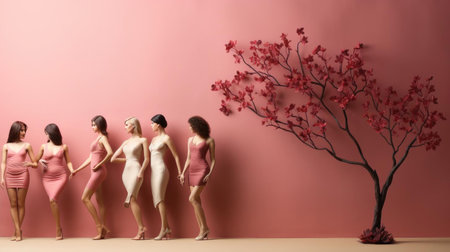 women's days concept with floral ornaments and pink background for 8 march women's dayの素材