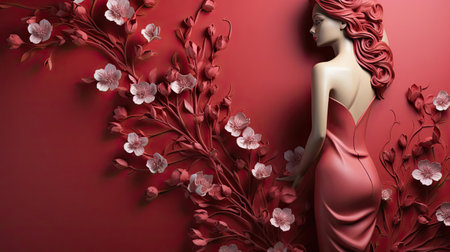 women's days concept with floral ornaments and pink background for 8 march women's dayの素材