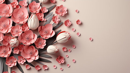beautiful pink flowers with pink background concept for happy women's dayの素材