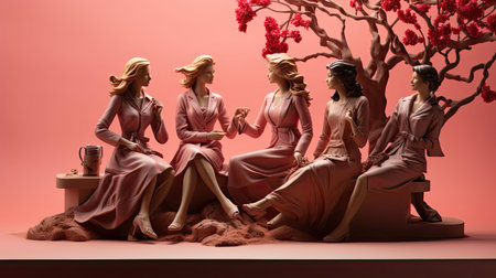 women's days concept with floral ornaments and pink background for 8 march women's dayの素材