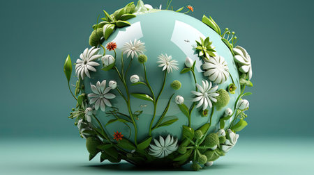 eco planet earth background with green plant ornamentsの素材