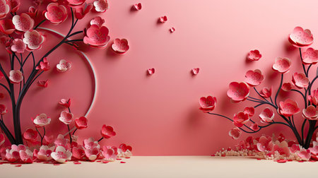 women's days concept with floral ornaments and pink background for 8 march women's dayの素材