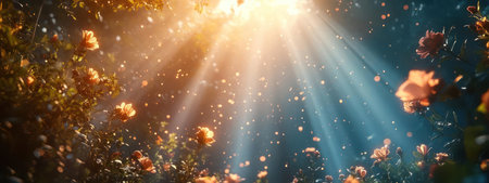 Flowers and sunlight shining through themの素材