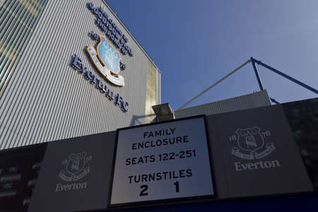 A closeup shot of Goodison Park, the home of Everton Football Club, Liverpool