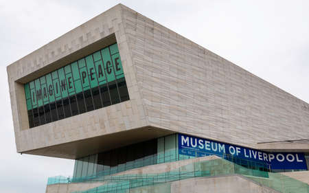 Exterior shot of the Museum of Liverpool on the waterfront by the River Mersey Liverpool May 2018 with the recently completed stepsのeditorial素材