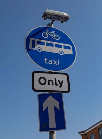 Street signs indicating numerous road restrictions Widnesの写真素材