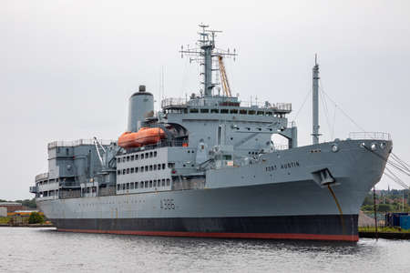 RFA Fort Austin moored at the Great Float in Birkenhead Wirral August 2019のeditorial素材