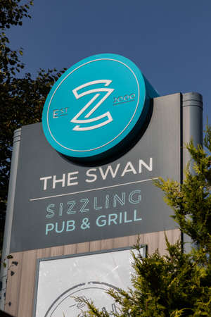 Signage for The Swan public house at Birkenhead Wirral August 2019のeditorial素材
