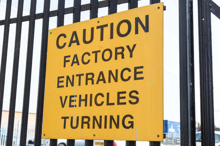 Sign warning of turning factory in vehicles Wallasey Wirral August 2019のeditorial素材