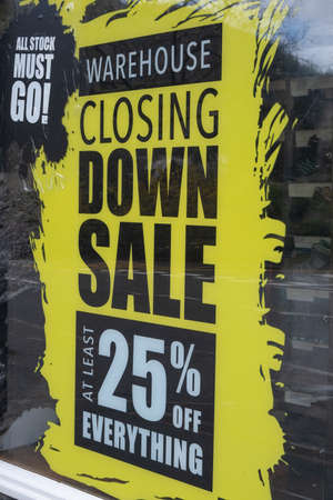 window sticker for shop closing down sales in Betws-y-coed North Wales March 2020