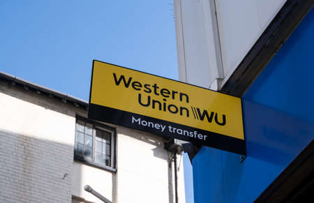 Western Union sign on exterior of building in Liverpool March 2020
