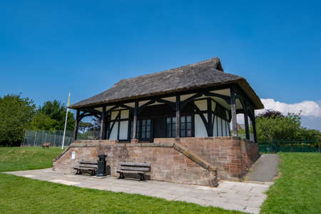 Sports pavilion on the village green in Thornton Hough Wirral June 2020のeditorial素材