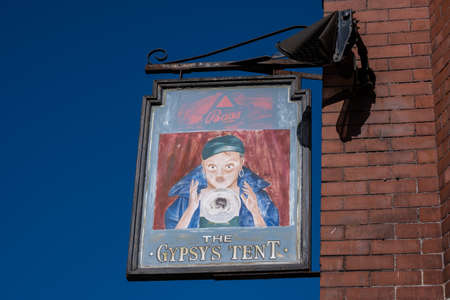 Sign for The Gypsys Tent public house in Bolton Lancashire July 2020のeditorial素材