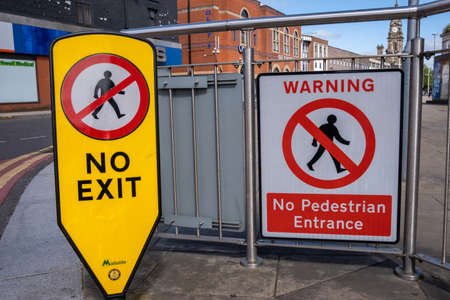 No exit and no entrance signs at entrance to bus station interchange in Bolton Lancashire July 2020