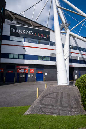 South Stand away supporters entrance Bolton Wanderers Football Club with logo in Lancashire July 2020のeditorial素材