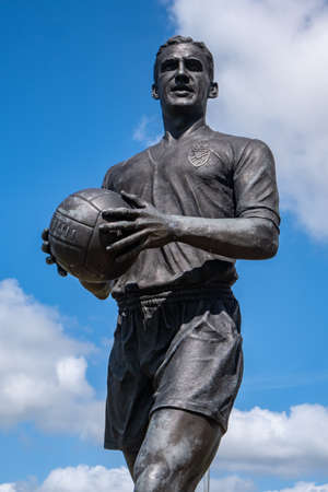 Statue of Tom Finney outside the Bolton Wanderers Stadium in Lancashire July 2020のeditorial素材