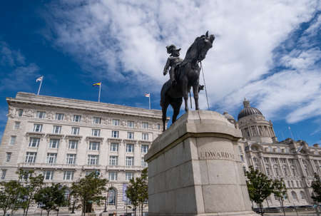 Statue of King Edward VII on the waterfront at Liverpool July 2020のeditorial素材