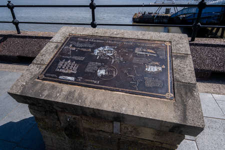 Plinth and plaque for the Wirral Maritime Heritage Trail Seacombe Wirral July 2020のeditorial素材