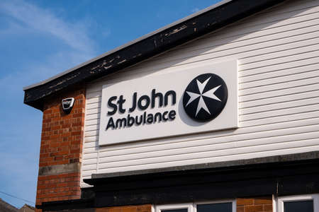 Logo on the building of St Johns Ambulance Blackpool August 2020のeditorial素材