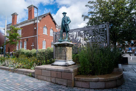 Statue of Daniel Owen in the town centre in Mold North Wales August 2020のeditorial素材